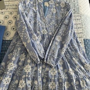 Sail to Sable Blue and White Embroidered Dress